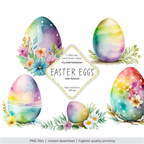 Easter Eggs Floral Clipart, Watercolor Easter Egg With Flowers Clip Art ...