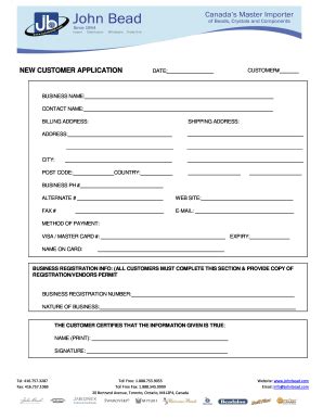 Fillable Online NEW CUSTOMER APPLICATION CUSTOMER# DATE: BUSINESS NAME ...