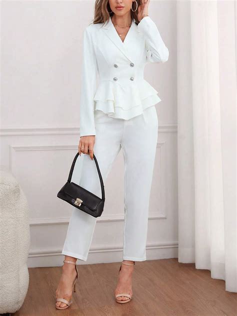 SHEIN Privé Double Breasted Peplum Blazer & Pants | SHEIN USA