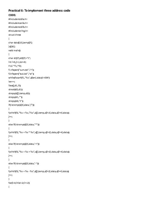 Spcc 6 - exp6 - Practical 6: To implement three address code CODE: # ...