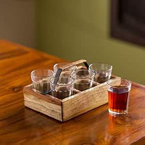Buy ExclusiveLane Cane Handwoven Tea Glasses Set in Sheesham Wood ...