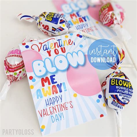 You Blow Me Away Valentine's Day Printable Gift Tags, Lollipop ...