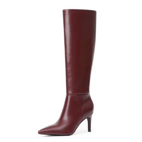 Easyfox Burgundy Boots Knee High Boots for Women Pointed Toe Long Boots ...
