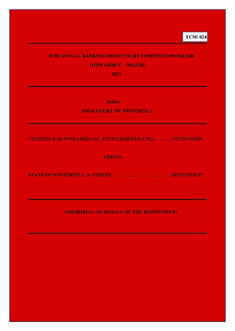 Respondent - Armcc 2023 - TCM: 024 IFIM ANNUAL RANKING MOOT COURT ...