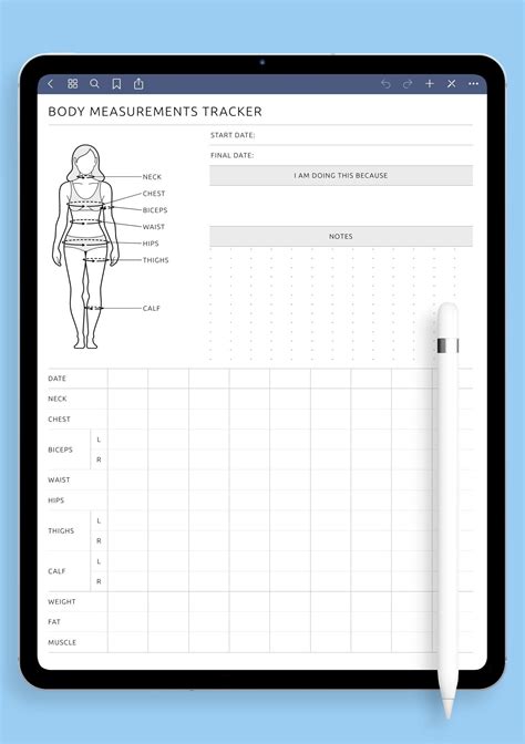 Download Printable Body Measurement Tracker Female PDF