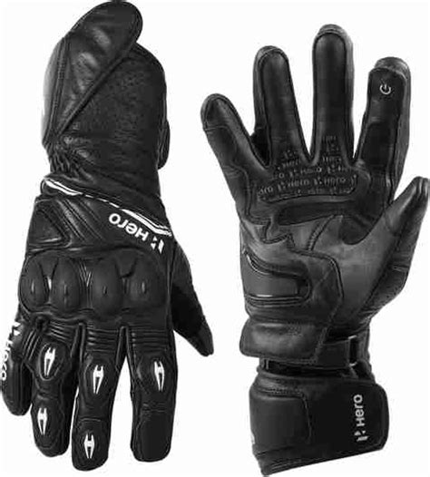 Hero Motocorp Leather Full Riding Gloves Knuckle & Finger Protection ...