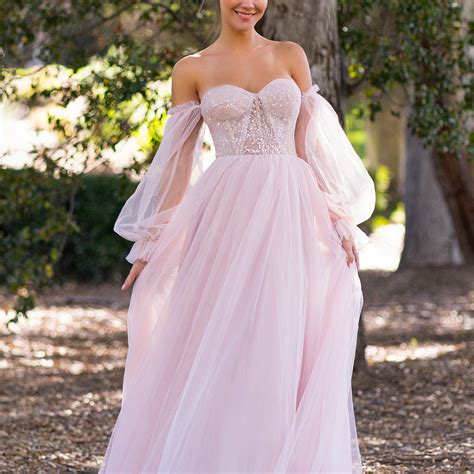 A-line Corset Off The Shoulder Floor Length Tulle Prom Dress with lace ...