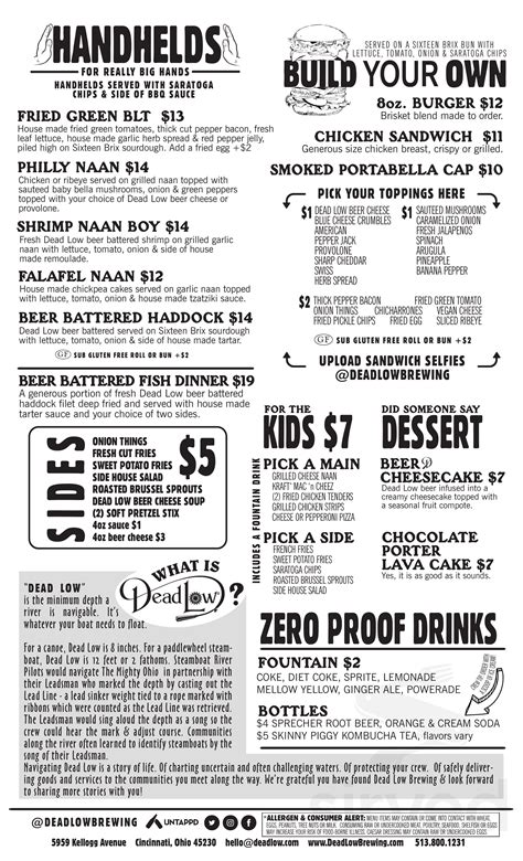 Dead Low Brewing menu in Cincinnati, Ohio, USA