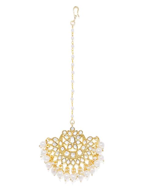 Buy ACCESSHER Traditional Jewellery Gold Toned Chandbali kundan maang ...