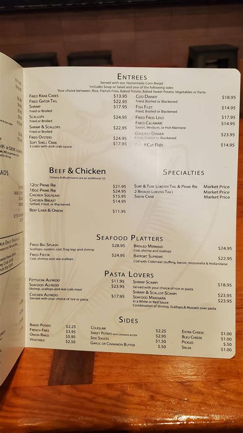 Menu at Bayport Inn pub & bar, Bayport, Cortez Blvd