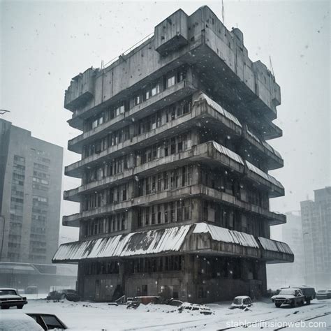 Soviet Brutalist Architecture in Blizzard Scene | Stable Diffusion Online