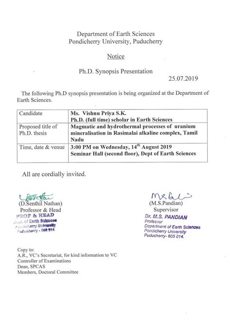 Ph.D. Synopsis Presentation of Ms.Vishnu Priya S.K. on 14th August 2019 ...