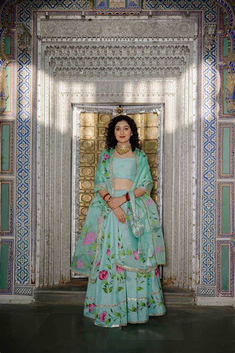 Green Lehenga – Floral Satin Festive Wear – House of Baisa