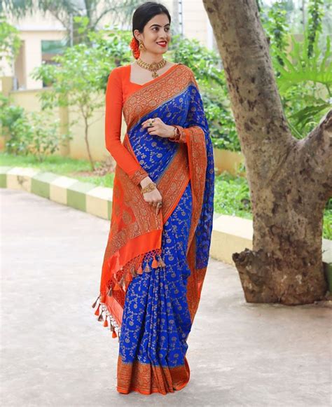 Royal Blue Woven Design Banarasi Cotton Silk by Icultuer – icultural.in