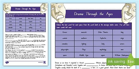 Drama Through the Ages Cloze Activity
