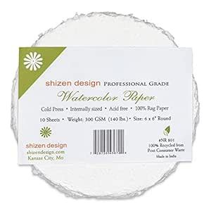 Shizen Watercolor Paper - 6", Round Deckle Edge, Cold Press/Rough, 10 ...