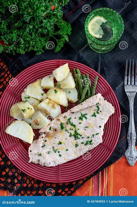 Steamed Chicken Breasts with Potatoes and Green Beans Stock Image ...
