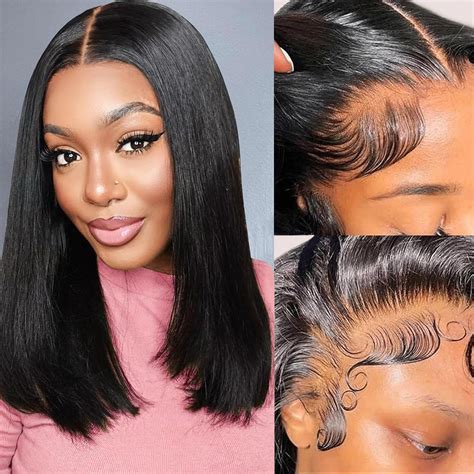 Amazon.com : Urbansister 13x6 Bob Lace Front Wig Human Hair 12 Inch ...