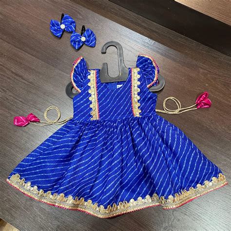 Royal Blue Color Lehriya Gotta Patti Border Frock Dress – MEEMORA FROCKS