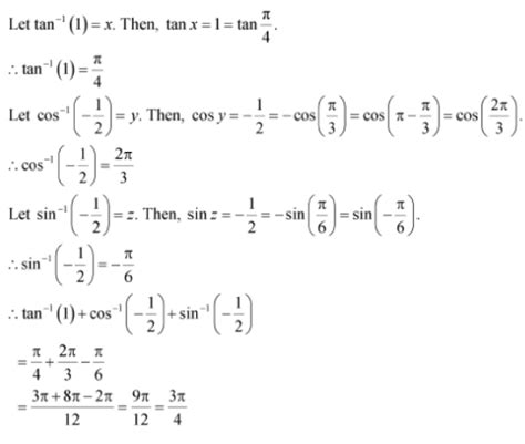 Find the principal values of tan-1(1) + cos-1(-1/2) + sin -1(-1/2 ...