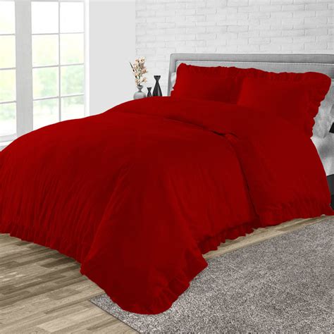 Blood Red Trimmed Ruffled Duvet Cover | Comfort Beddings