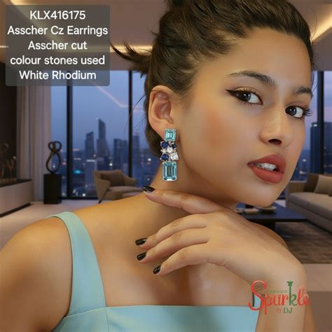 Cz earring with Asscher-cut colour stones | Buy Earrings