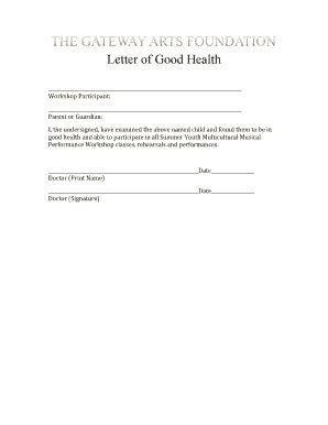 Fillable Online Letter of Good Health Fax Email Print - pdfFiller