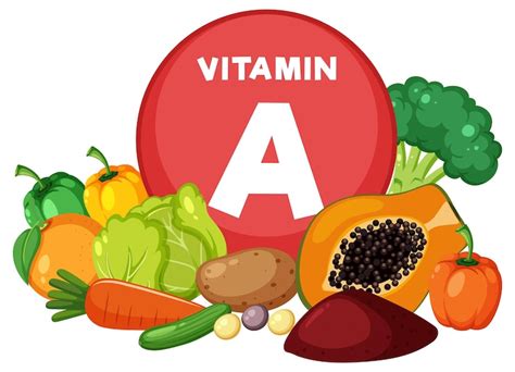 Group of fruits and vegetables containing vitamin a | Premium Vector