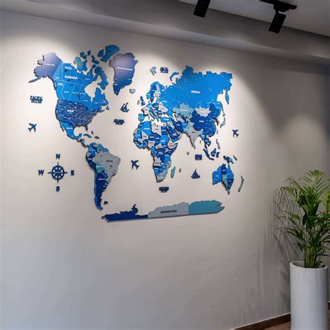 3D Tory Blue Wooden World Map for wall • The Map Store