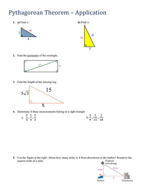 Pythagorean Theorem Applications Worksheet