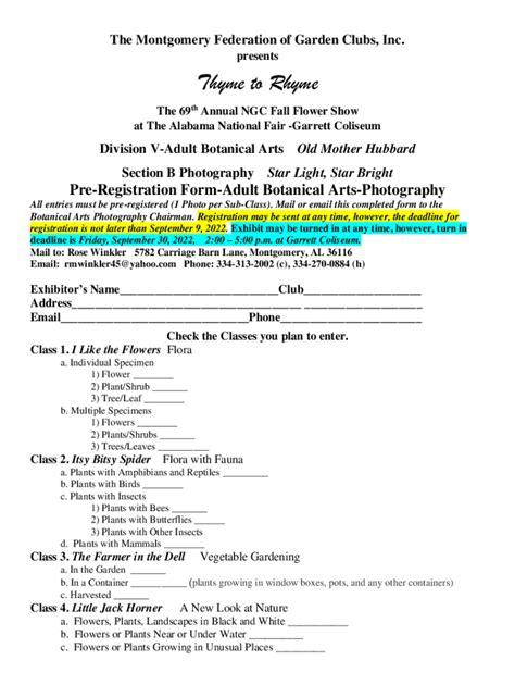 Fillable Online 64th Annual NGC Flower Show, Nature's Symphony Da Fax ...