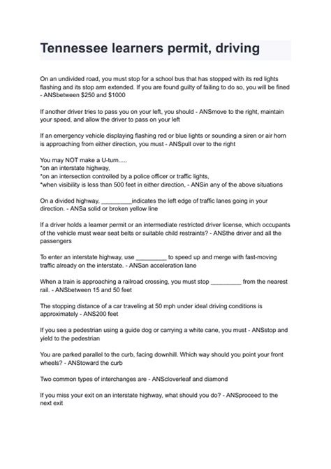 Tennessee learners permit, driving NEWEST 2026/2027 ACTUAL EXAM ...