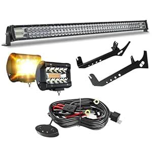 FEELON 5D 52'' inch LED Light Bar + 2pcs 4 inch Amber White Strobe ...