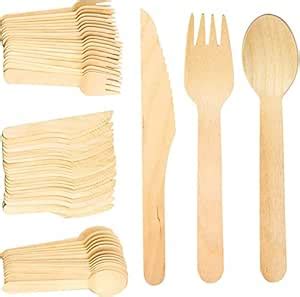 DNY Disposable Wooden Spoons, Forks, Knives - Pack of 300 : Amazon.in ...