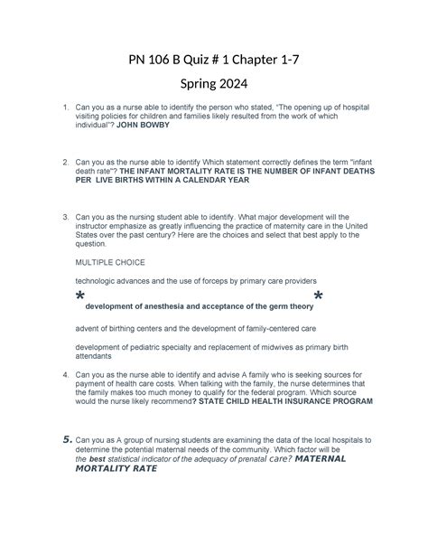 QUIZ 60 Questions - Maternal newborn practical nursing exam 1 - PN 106 ...