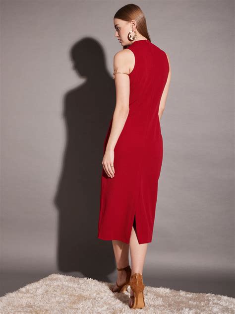 Sleeveless high neck bodycon midi dress in Red Color – Mabish Store