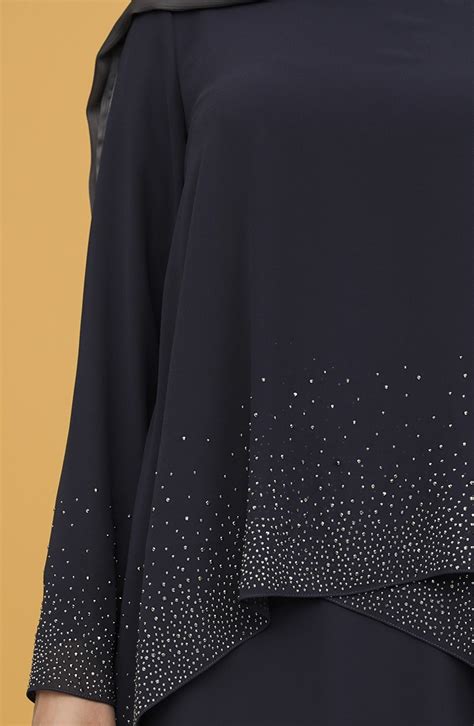 Smoke-Colored Hijab Evening Dress 3007-01 | Sefamerve