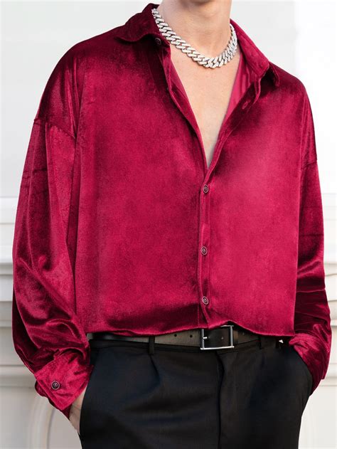Men Drop Shoulder Button Up Shirt | Red shirt men, Silk shirt men ...