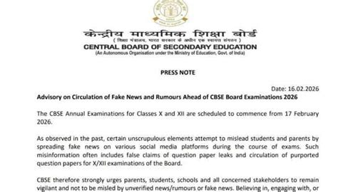 CBSE board exam 2026: Advisory released for students and parents on ...