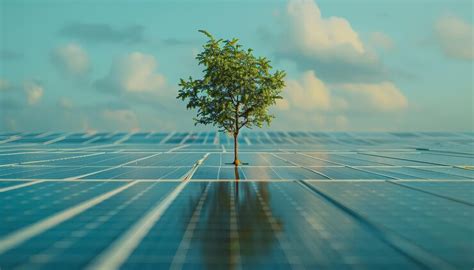 A small tree is growing in the middle of a solar panel field | Premium ...