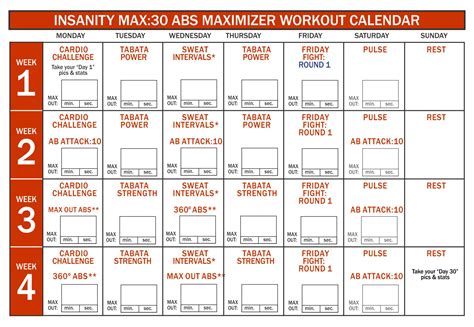 Printable Insanity Max 30 Calendar 2025