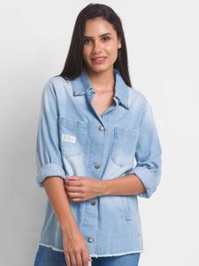 Spykar Women Solid Casual Blue Shirt - Buy Spykar Women Solid Casual ...