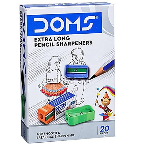 DOMS Non-Toxic Extra Long Multicoloured Pencil Sharpener | Box Pack, 20 ...