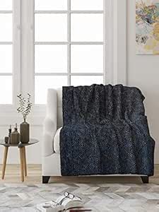 Saral Home Chenille 1 Seater Sofa Cover Throw Set of 2 (Blue, 140x125 ...