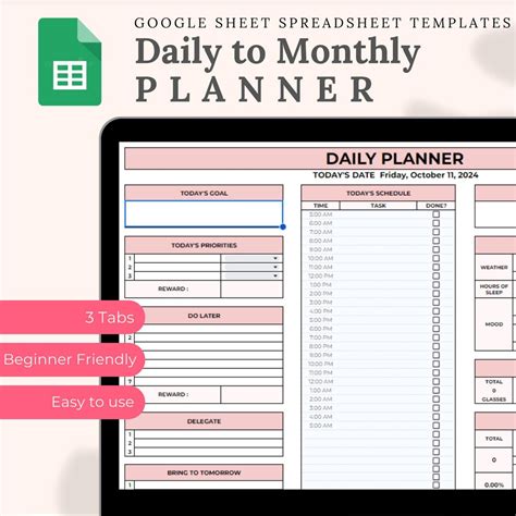 Daily Spreadsheet Google Sheet Monthly Calendar Template, Google Sheet ...