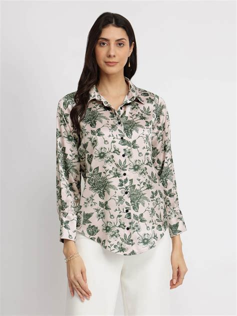 Satin Floral Shirt - Green