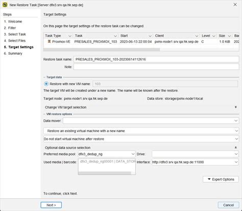 5 1 0:Proxmox VE Restore - SEPsesam