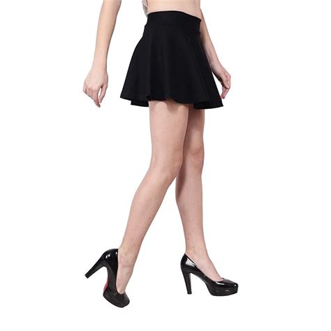 HIGHTIDE Women's Lycra Flared Black Skater Skirt in Short Skirts (Black ...
