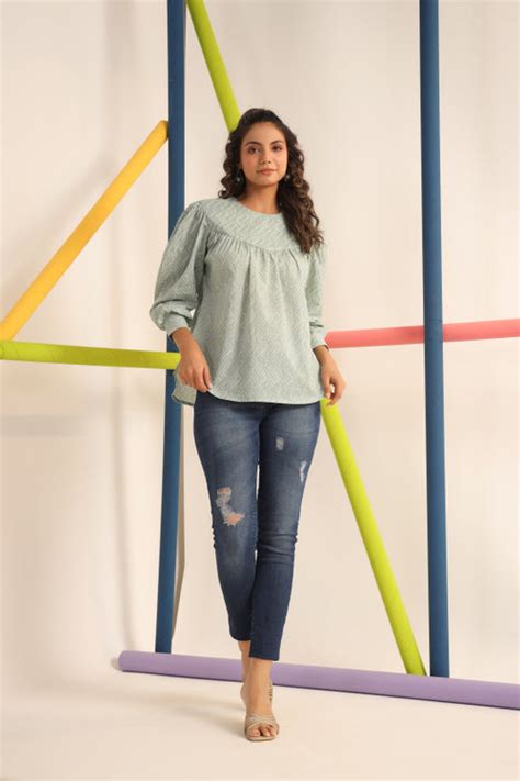 Mint Green Zigzag Cotton Top