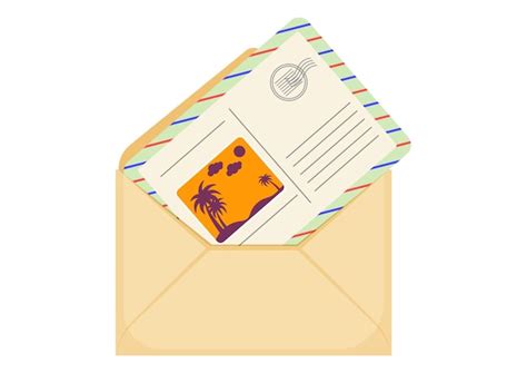 편지 및 포스트카드 클리파트 터 평평한 디자인 여름 여행 포스트 카드 | 프리미엄 벡터